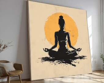 Meditative Yoga Pose Leinwand Wandkunst, Silhouette Meditation Illustration, Zen Wohnkultur, spirituelle Wellness Leinwand, Achtsamkeit Kunstdruck