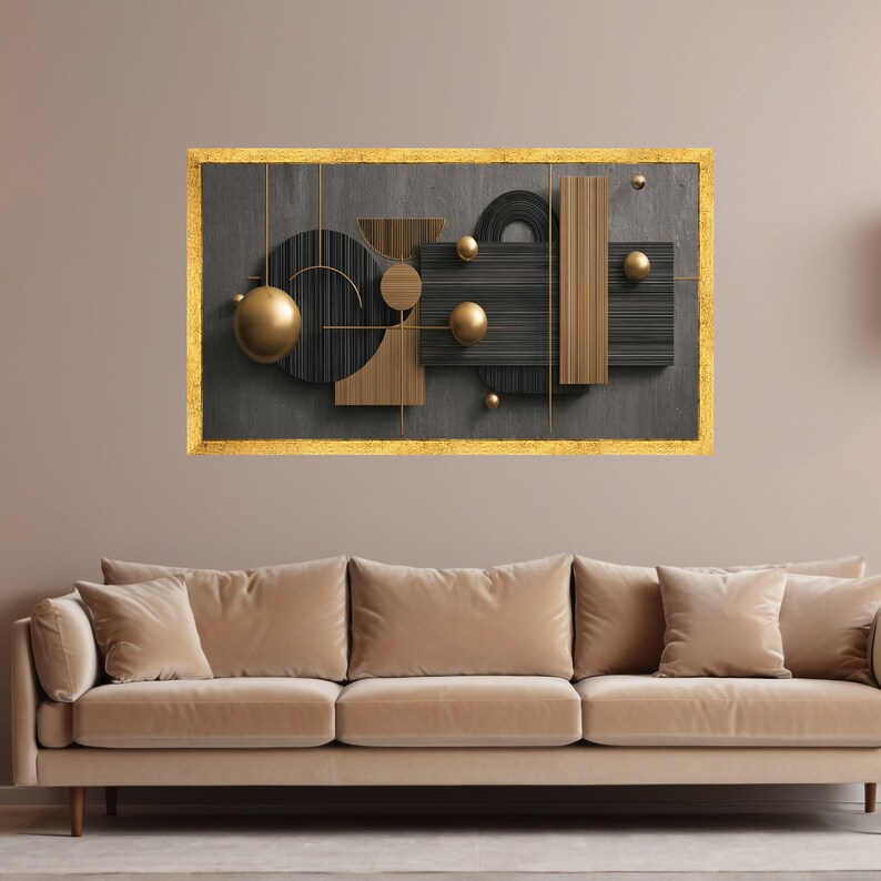 Black and Gold Geometric Canvas Art, Modern Abstract Wall Decor - Etsy