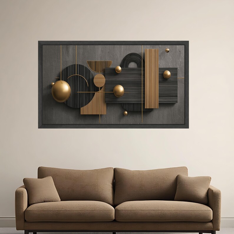 Black and Gold Geometric Canvas Art, Modern Abstract Wall Decor - Etsy