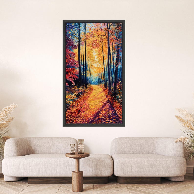 Autumn Forest Path Canvas Wall Art, Vibrant Fall Trees Painting ...