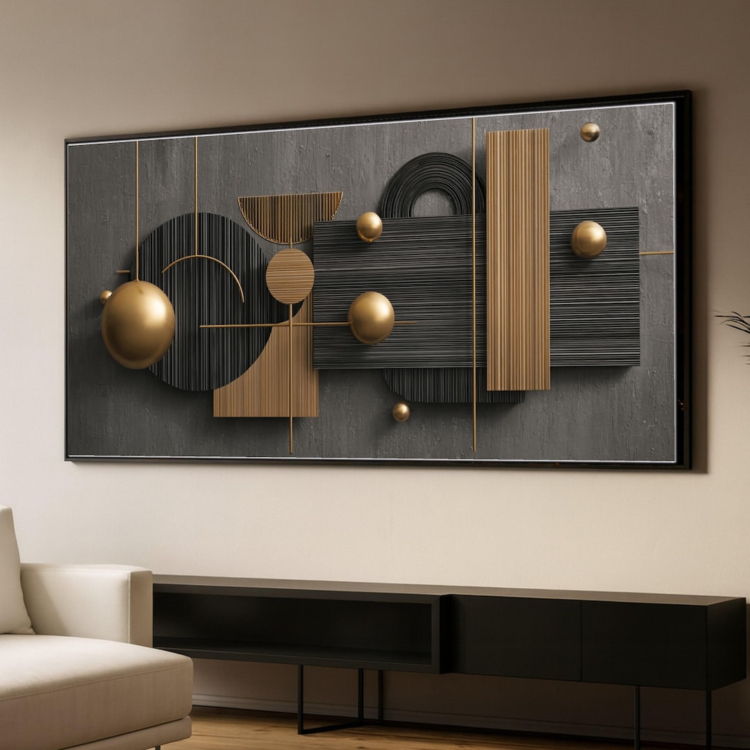 Black and Gold Geometric Canvas Art, Modern Abstract Wall Decor - Etsy
