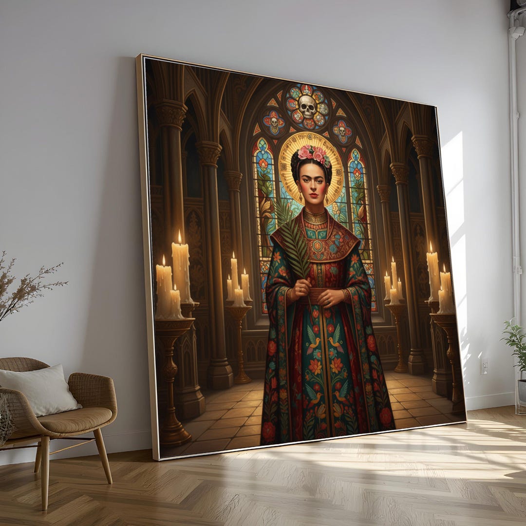 Frida Kahlo Portrait Canvas, Gothic Stained Glass Art, Candlelight ...