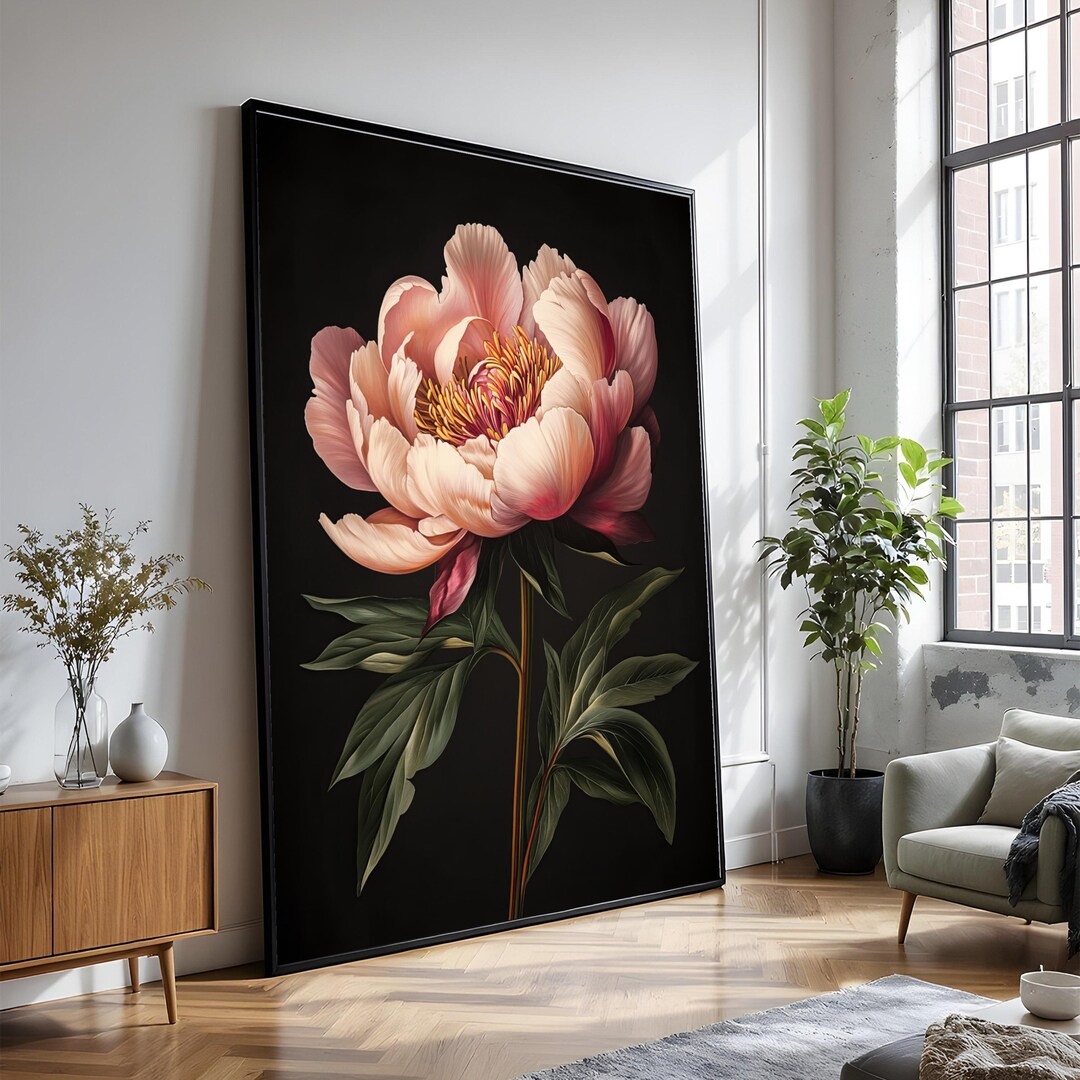 Elegant Pink Peony Flower Canvas, Botanical Wall Art, Floral Canvas ...