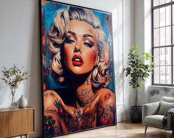 Tattoo Art Woman Canvas, Retro Glam Pin-Up Portrait