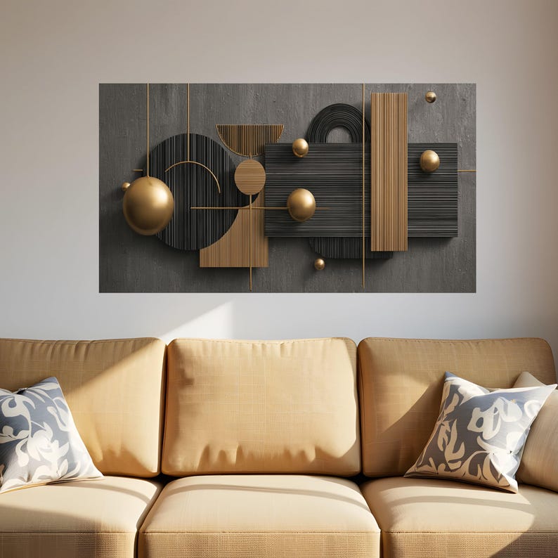 Black and Gold Geometric Canvas Art, Modern Abstract Wall Decor - Etsy