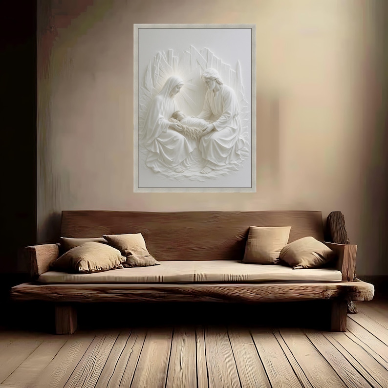 Jesus Birth Nativity Scene Sculpture, Holy Family Canvas Art - Etsy