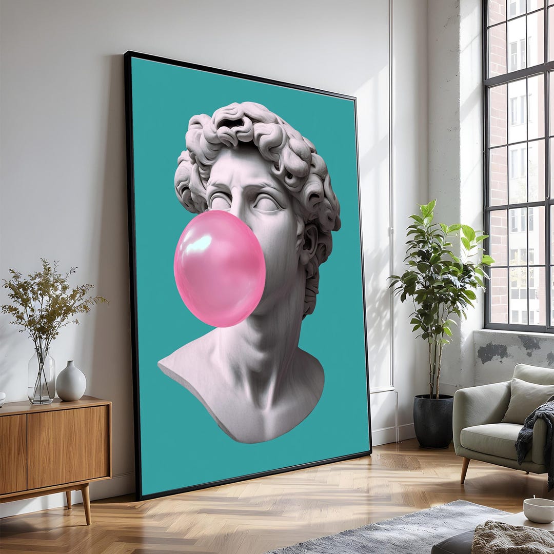 Bubblegum David Statue Canvas, Modern Pop Art Wall Decor - Etsy