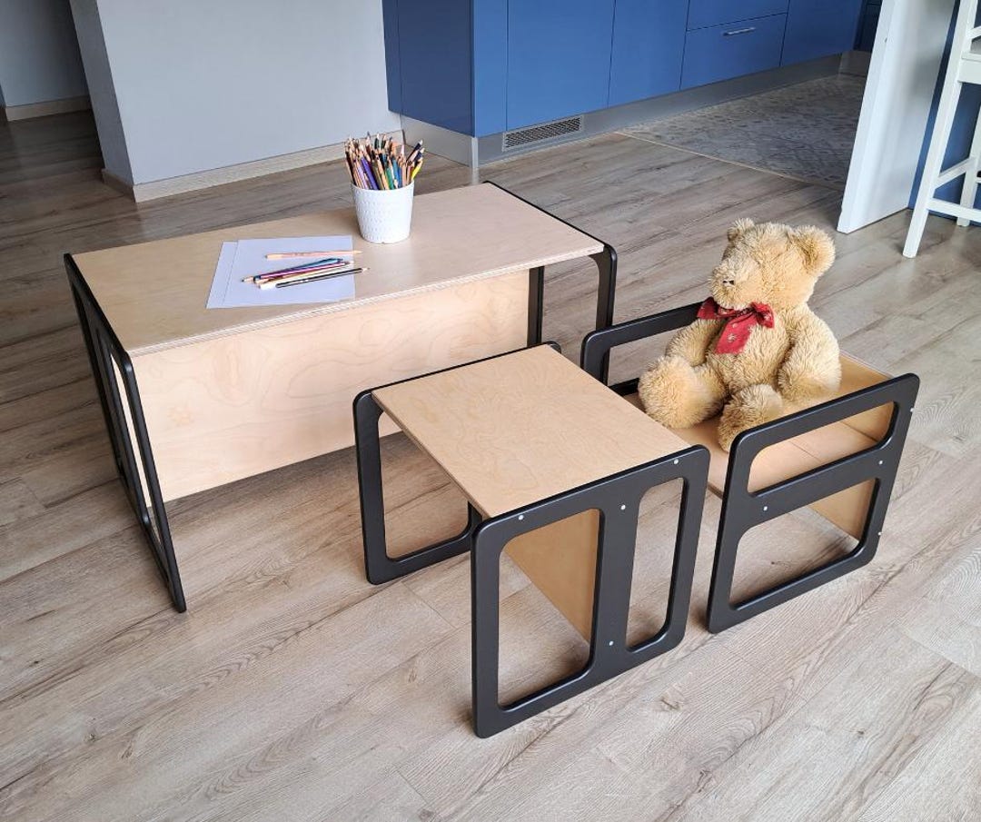 Wooden Montessori Weaning Chair & Table | Adjustable Cube Chair Set for ...