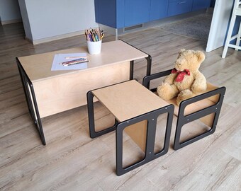 Wooden Montessori Weaning Chair & Table | Adjustable Cube Chair Set for Toddlers | Baby Shower Gift