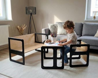 Montessori Baby Weaning Set | Wooden Toddler Table & Chairs | Kids Playroom Furniture