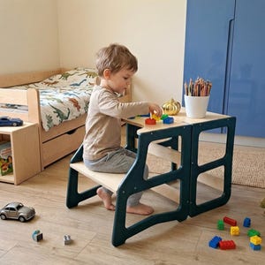 Småbarnstorn, 4-i-1 barnstol, pall, skrivbordsrutschkana, småbarnsmöbel, present, Montessorileksak för 1-åring