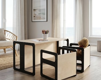Montessori Cube Table and Chair Set | Wooden Kids Furniture for Weaning, Play and Learning