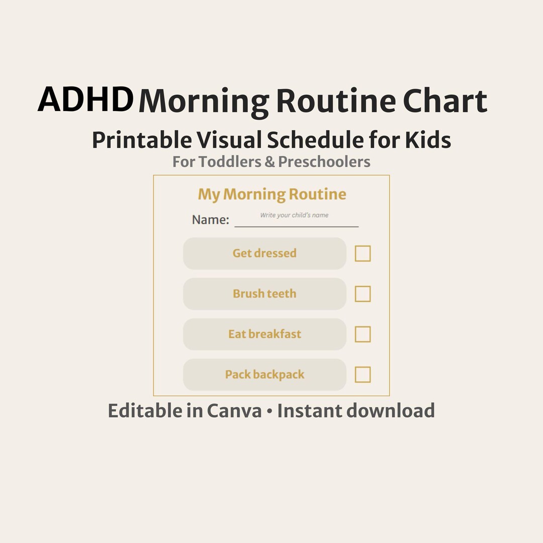 Kids Morning Routine Chart | ADHD Visual Schedule | Editable Printable ...