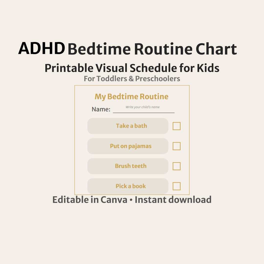 Bedtime Routine Chart for Kids | ADHD Visual Schedule Printable - Etsy