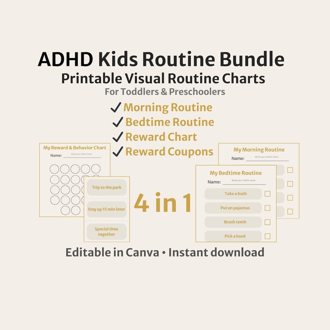 ADHD Kids Routine Bundle | Visual Morning, Bedtime, Reward Charts ...