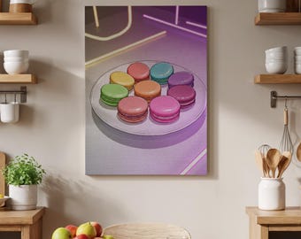 Impresión en lienzo de macarrones pastel, arte pop de cocina de postres
