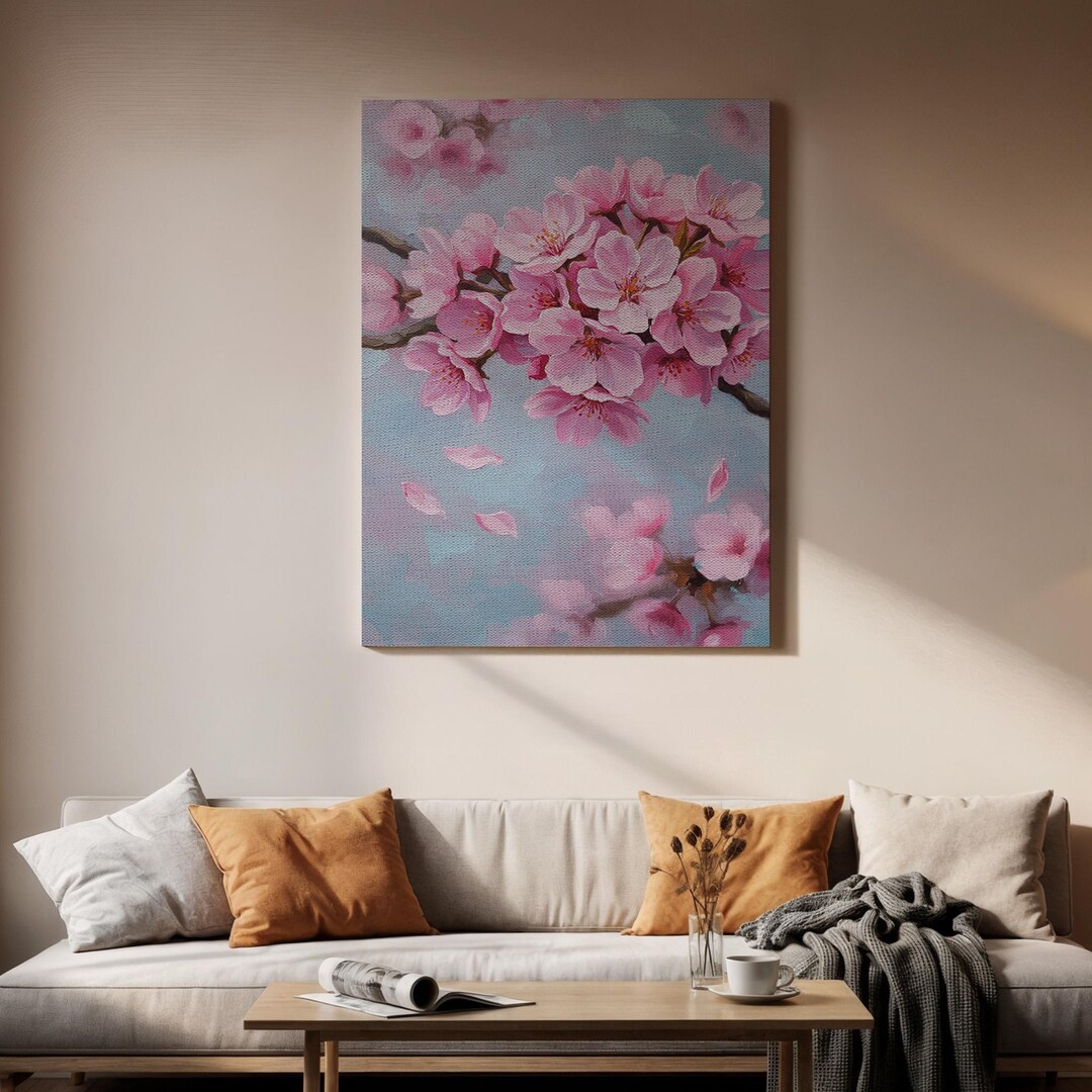 Cherry Blossom Canvas Wall Art, Pink Sakura Flower Painting Print ...