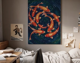 Koi Fish Canvas Wall Art, Japanese Zen Decor