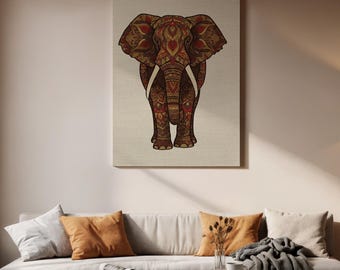 Lienzo decorativo de elefante estilo boho, estampado de mandala, decoración de pared de elefante, estampado étnico de animales, estampado espiritual, decoración boho para el hogar