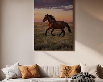 Wild Mustang Canvas Print, Western Cowboy Sunset Decor