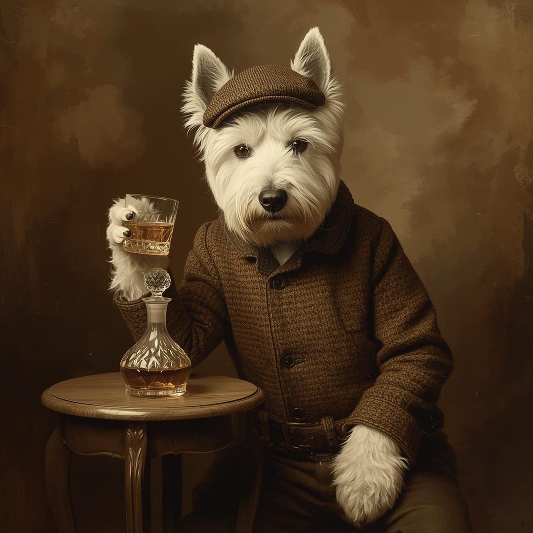 Westie Dog Whiskey Portrait Poster: Whimsical Vintage Pet Art - Etsy