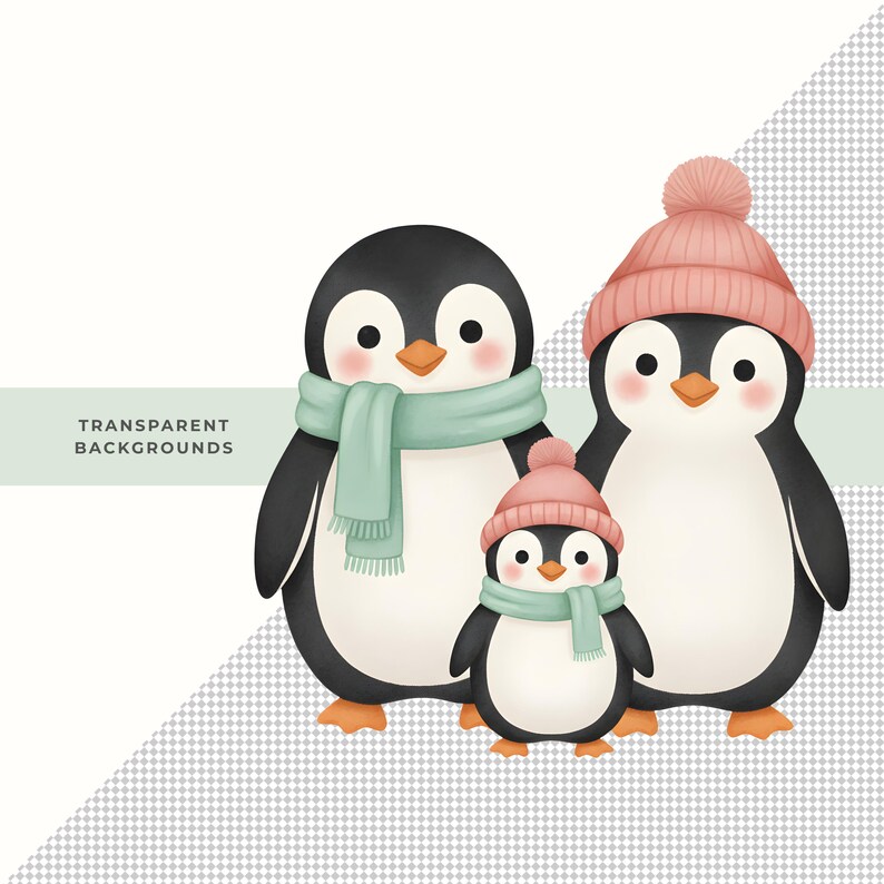 Winter Penguins Clipart, Cute Penguin Pngs With Scarves & Hats, Winter ...