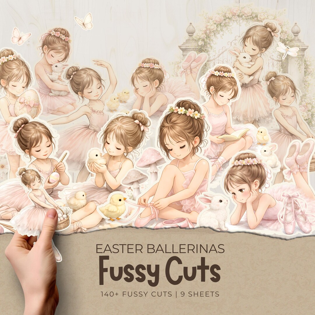 Easter Ballerina Fussy Cuts, Spring Ballet Girl Printables, Chicks ...