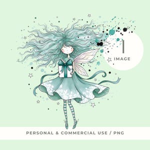 Clipart de fées fantaisistes, fée portant un cadeau, clipart fée menthe aquarelle, cadeau pour offrir un lutin PNG