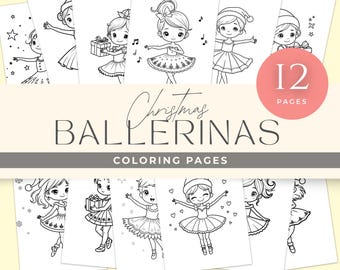 Christmas Ballerina Coloring Pages, Cute Ballet Dancer Coloring Sheets for Kids, Printable Tutu Dancer Activity, Christmas Coloring Book JPG