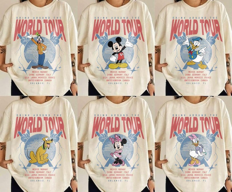 Retro Epcot World Tour Mickey And Friends Shirt, Drink Around The World Shirt, Disney Group Trip Shirt, Epcot Disney World Shirt, Family Tee image 1