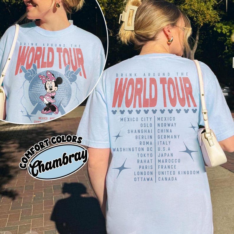 Retro Epcot World Tour Mickey And Friends Shirt, Drink Around The World Shirt, Disney Group Trip Shirt, Epcot Disney World Shirt, Family Tee image 3
