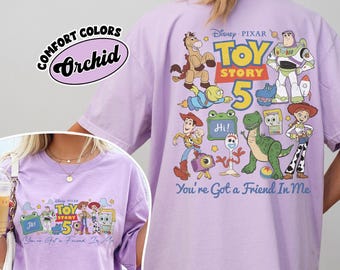 2-Sided Disney Pixar Toy Story 5 Comfort Colors Shirt, You've Got A Friend In Me Tee, Woody Etch Lenny Mr Spell T-Shirt, Vacation 2026 Trip