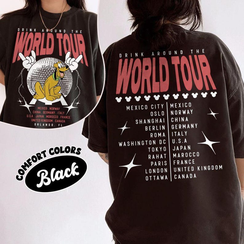 Retro Epcot World Tour Mickey And Friends Shirt, Drink Around The World Shirt, Disney Group Trip Shirt, Epcot Disney World Shirt, Family Tee image 4