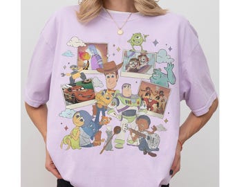 Vintage Pixar Pier PNG, conception de chemise de personnages de film Pixar, Toy Story Monsters Inc voitures Indestructibles Up Clipart mural, Art numérique