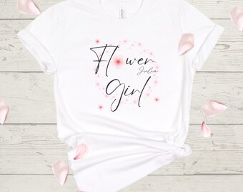 Floral Wreath Flower Girl T-Shirt, Custom Wedding Day Flower Girl Outfit, Personalized Flower Girl Gift Idea