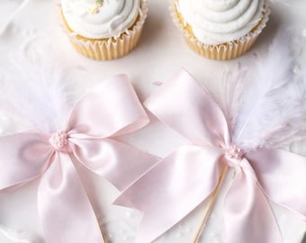 Blush Bow Cake Topper with Gold Number 1, Boho First Birthday Smash Cake Topper, Pink Feather Cake Decoration, Girl 1st Birthday