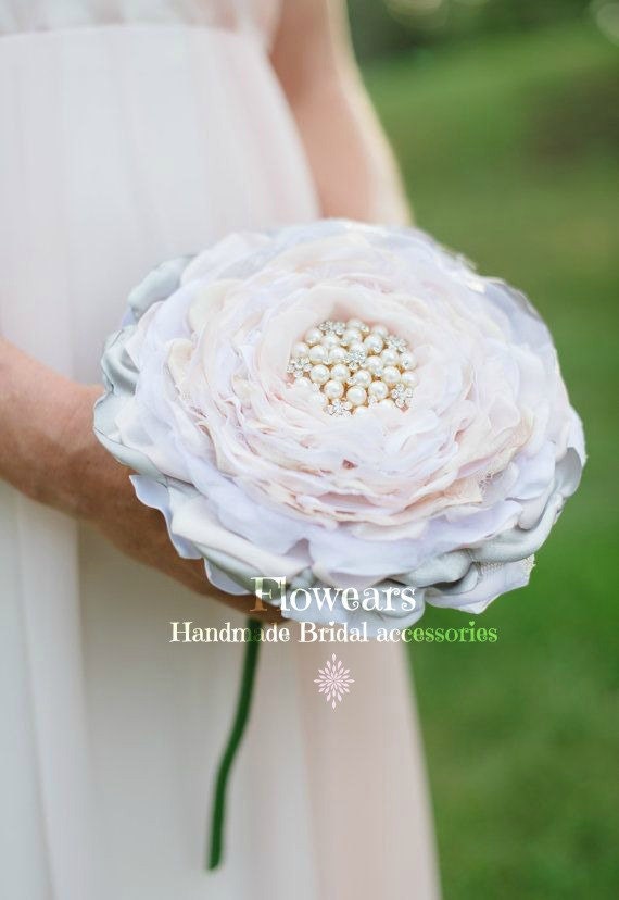 Extra large fabric flower in white blush gray cream bridal Etsy