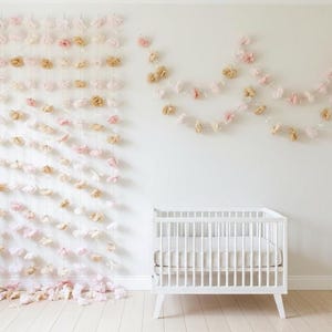 Blush & Ivory Paper Flower Garland with Satin Ribbon Bows, Wedding Backdrop, Bridal Shower Decor, Baby Shower, Birthday Party image 2