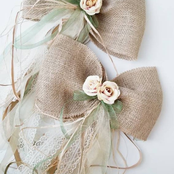 Burlap bows for wedding rustic decor, Aisle Pew burlap bows, Rustic Chairs decorations, Anniversary Bridal shower, Farmhouse Shabby Chic