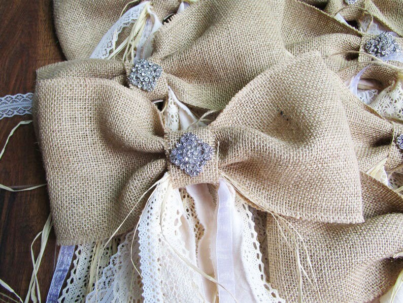 Large burlap bows rustic wedding decorations aisle chair ...