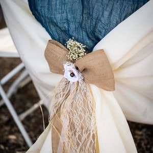 Burlap Bows for Chair Pew Aisle, Rustic Wedding Decoration, Table Decorations, Rustic Bows with Lace, Farmhouse or Boho Home Decor