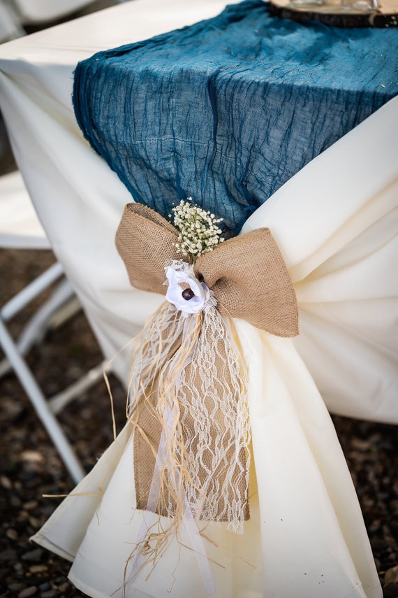 Burlap Bows for Chair Pew Aisle, Rustic Wedding Decoration, Table Decorations, Rustic Bows with Lace, Farmhouse or Boho Home Decor