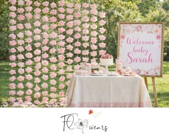 Paper Flower Garland, Bridal Shower Backdrop, Hanging Flower Curtain, Photobooth, Birthday, Floral Wedding Decor, Pink Floating Flowers