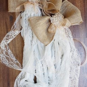 Burlap bows for Wedding Rustic Decor, Aisle Pew Burlap Bows, Rustic Chairs Decorations, Farmhouse Decor, Rag Bows with Lace and Cotton