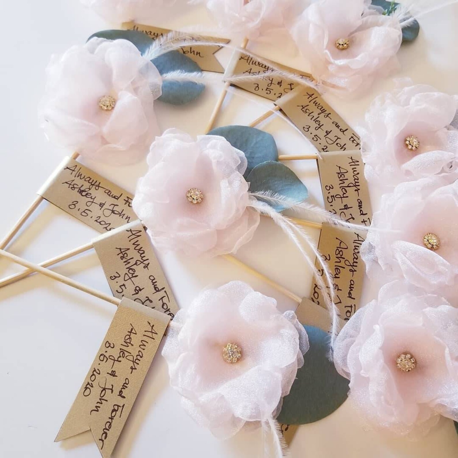 Cupcake Toppers Set of 3 With Eucalyptus Cupcake Flower Etsy