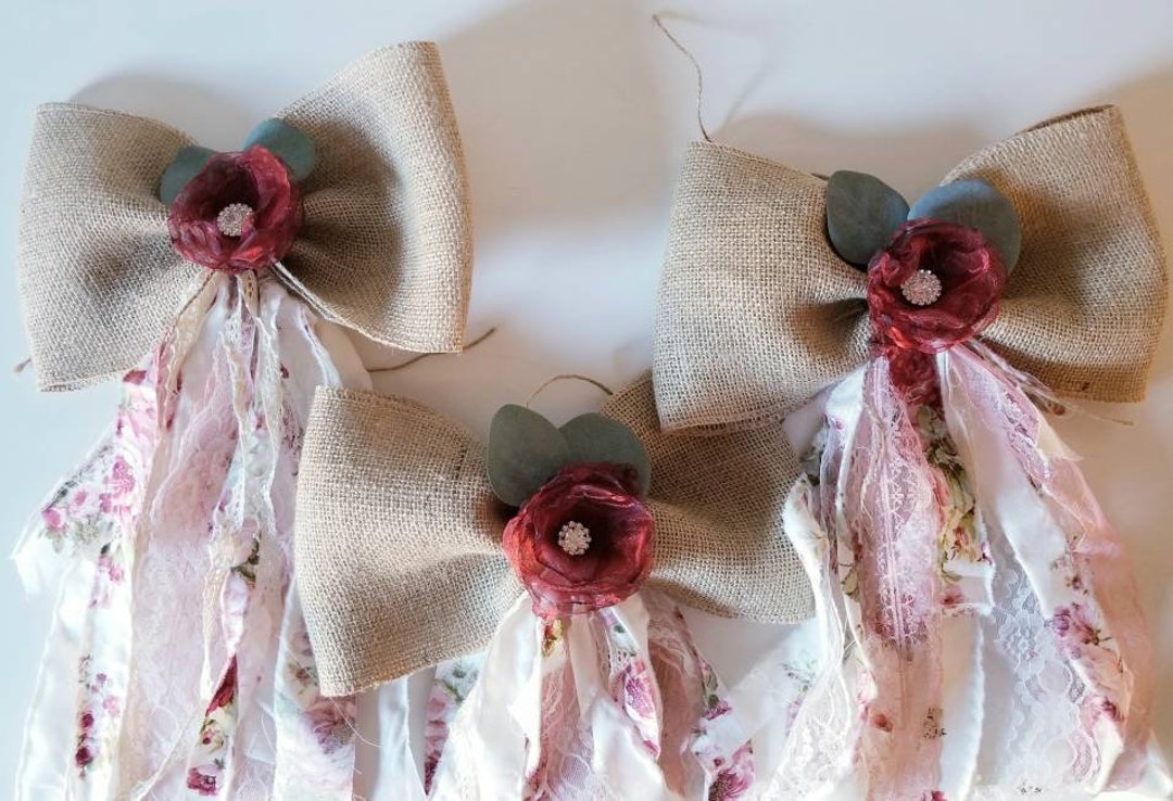 Burlap Rag Bow, Aisle and Pew Wedding Decor, Rustic Wedding Decor ...