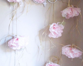 Hanging Pink Flower Garland, Backdrop, Rustic Wedding Decor, Wall Floral Decorations, Baby Shower Decorations, Bridal Shower, Girl Birthday