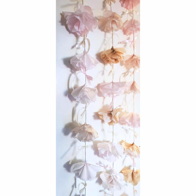 Blush & Ivory Paper Flower Garland with Satin Ribbon Bows, Wedding Backdrop, Bridal Shower Decor, Baby Shower, Birthday Party image 3