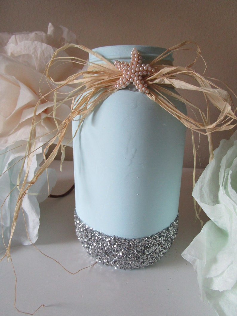 Beach Wedding Decorations Mason Jar Decor Silver Decorations Etsy
