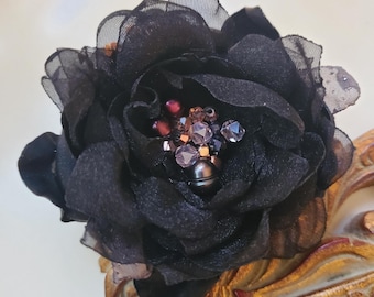 Flower Ring, Statement Ring, Floral Cocktail Ring, Corsage Ring, Elegant Black Flower Ring, Flower Accessories, Custom Black Rose Ring